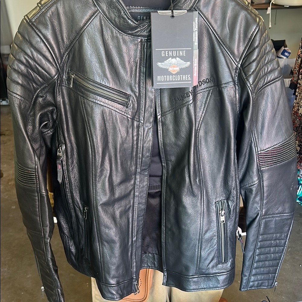 Harley-Davidson Black Leather Motorcycle Jacket with Quilted Padding